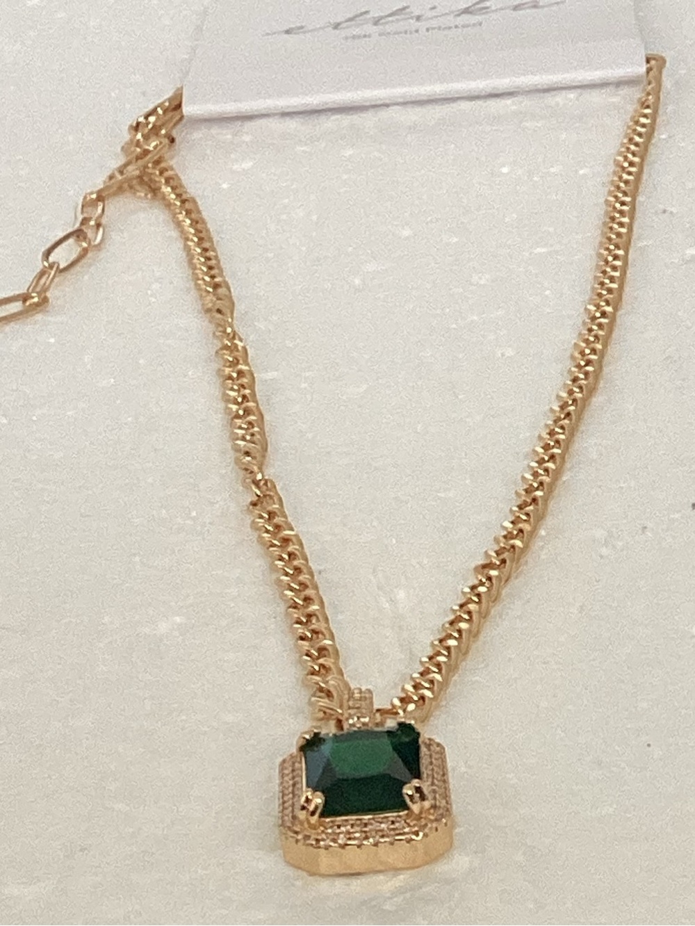 ETTIKA Gold Tone Necklace with Emerald Green Square Pendant